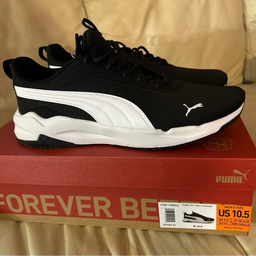 PUMA Men's Zip C Sneaker 10.5 M.Rubber Outsole Softfoam InnerSole Black New/Box